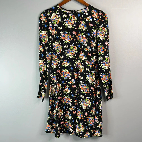 BODEN Wild Cluster Floral Print Crew Neck Fit and Flare Dress Black Swiss Dot 4 - Picture 14 of 14